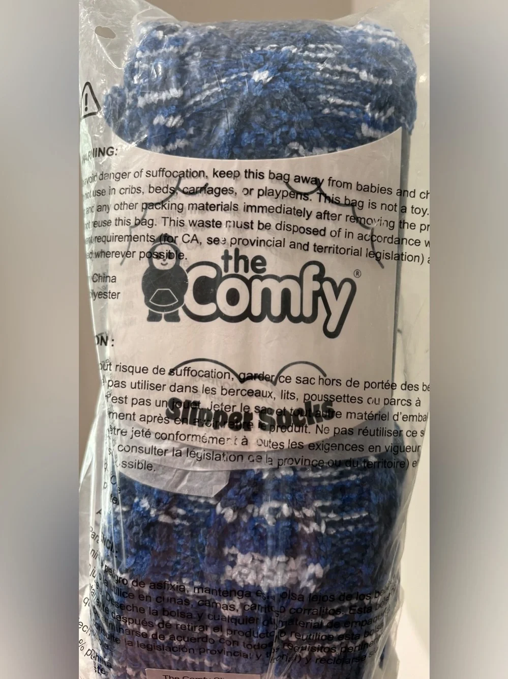 The Comfy Slipper Socks - Blue & White Cozy Knit-Brand New